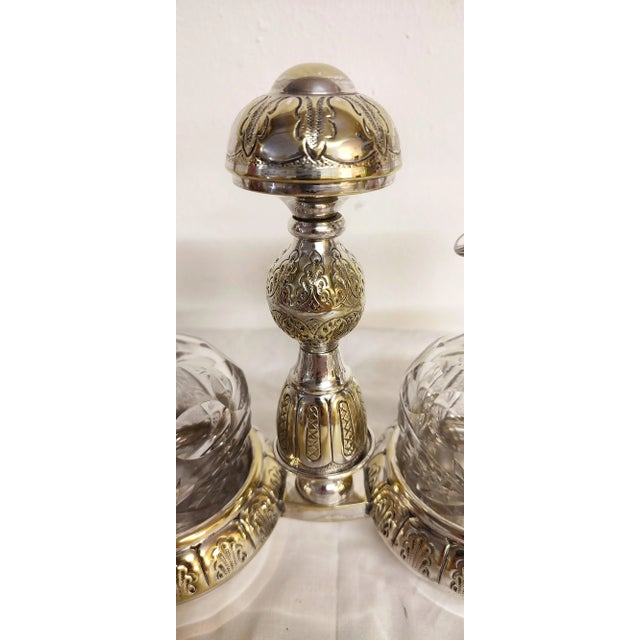 Metal and Carved Glass Vinegar Set, France, 1950s, Set of 3 For Sale - Image 3 of 13