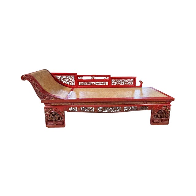 Chinoiserie Vintage Chinoiserie Red Lacquer Princess Daybed 90" W For Sale - Image 3 of 15