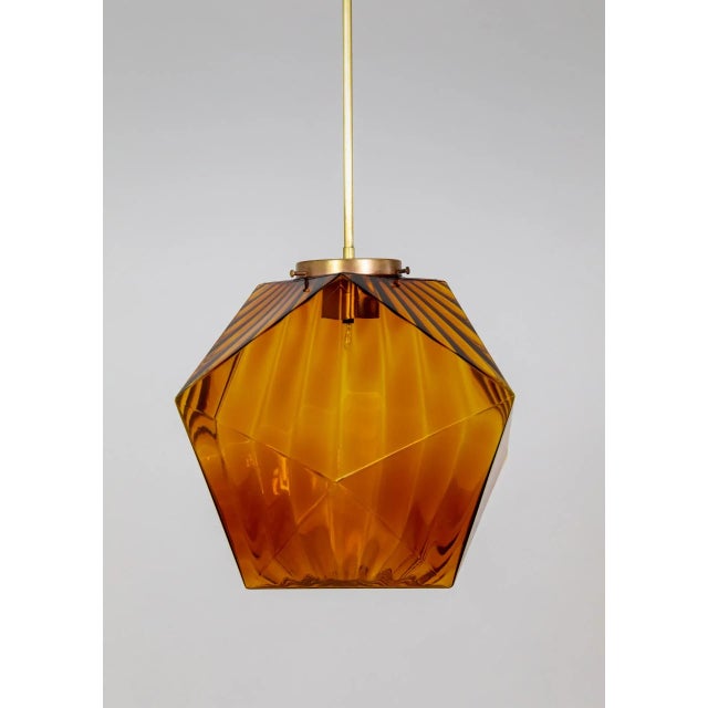 Metal 1970s Geometric Amber-Orange Glass Pendant Light For Sale - Image 7 of 8