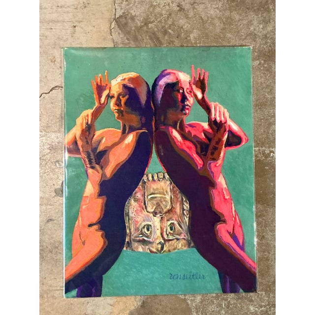 Purple Vintage Ron Seitler Figurative Oil Crayon Figurative Drawing For Sale - Image 8 of 12