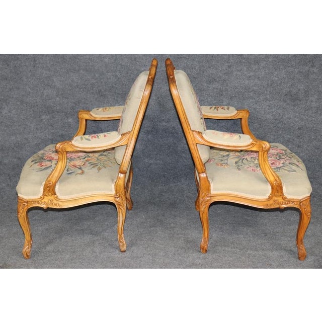 French Pair Antique French Louis XV Style Aubusson Armchairs For Sale - Image 3 of 14