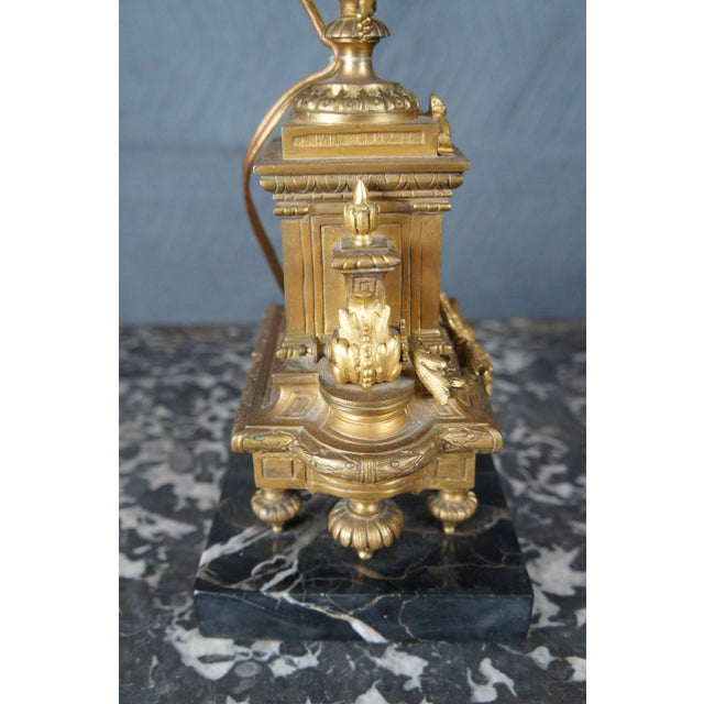 Antique French Louis XVI Gilt Brass Converted 4 Arm Candelabra Table Lamp Light For Sale - Image 9 of 12
