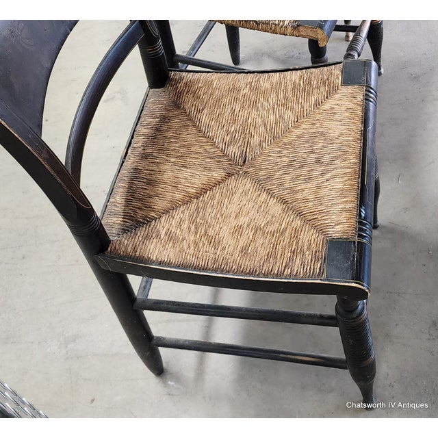 Set of 5 Antique 19th Century Black Stenciled L Hitchcock Country Dining Chairs For Sale - Image 16 of 17