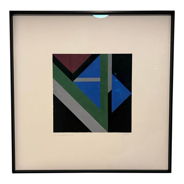 1963, Heinrich Gisler (1918-2011), Mid Century Modern Geometric Tempura Painting on Paper, Signed, Framed For Sale
