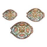 Antique Rose Canton Chinoiserie Porcelain Fish Plates - Set of 3 For Sale