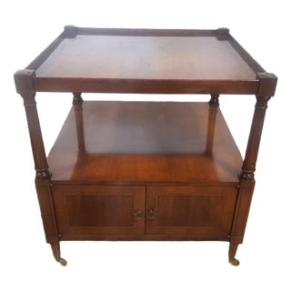 Vintage American Mahogany Double Door Two Tier Sofa End Table Cabinet For Sale