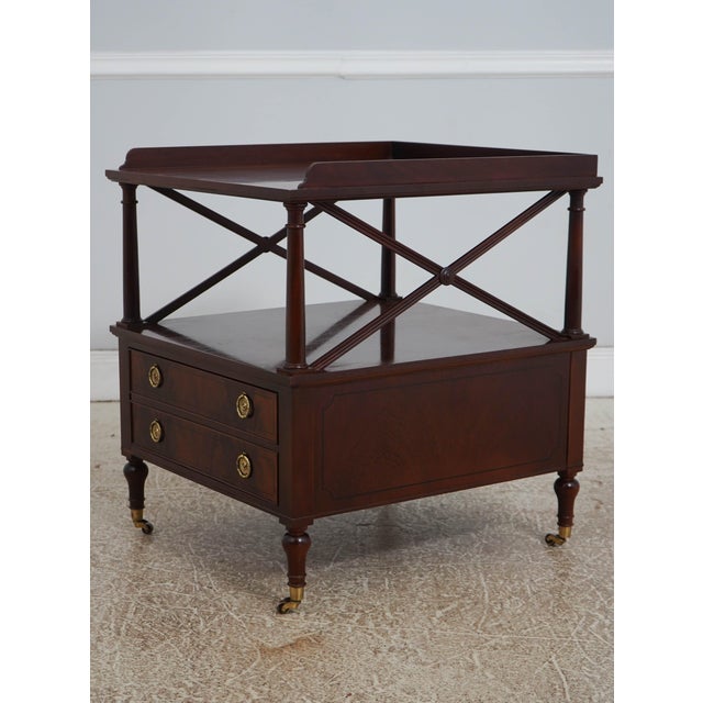 Age: Approx: 30 Years Old Details: Mahogany Brass Capped Feet & Casters Gallery Top Dovetailed Drawer Construction High...