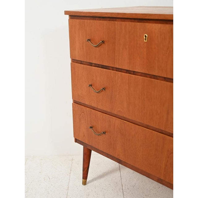 1950s Scandinavian Chest of Drawers in Teak and Mahogany with Brass Inserts, 1950s For Sale - Image 5 of 8
