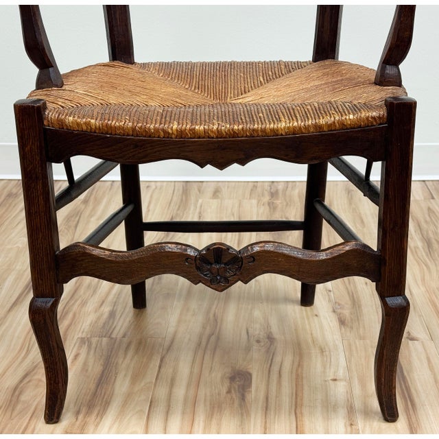 Brown Antique Carved Wood French Country Rush Seat Dining Chairs, Set of 6 For Sale - Image 8 of 18
