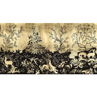Gold‑Leaf Hand‑Painted Wall Panels, Set of 4, Woodland Deer & Wildlife Mural For Sale