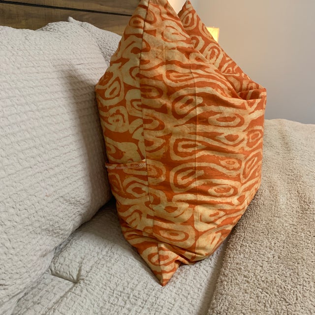 Orange Handmade Adire (Tie-Dye) Decorative Throw Pillow Cover For Sale - Image 4 of 7