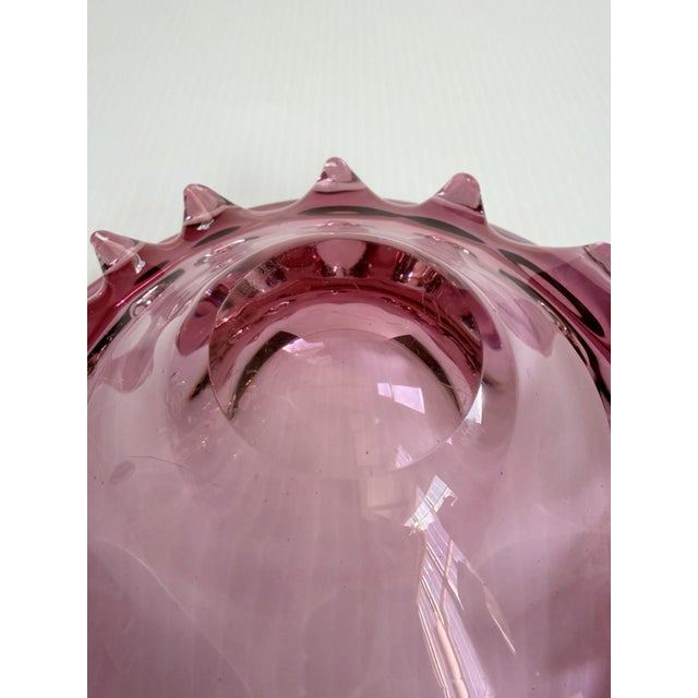 Vintage Murano Style Pink Cranberry Art Glass Bowl, Pulled Spikes, UV Reactive For Sale - Image 4 of 15