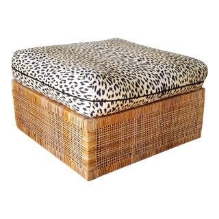 Vintage Bielecky Brother Rattan Ottoman For Sale