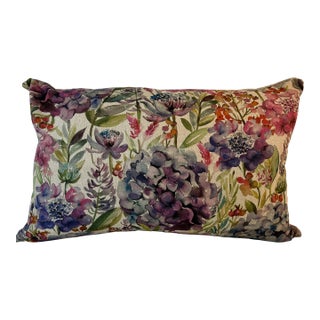 Large Bolster Pillow Decorated With a Vibrant Purple Hydrangea Floral Pattern - Made in U K For Sale