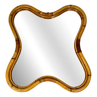 Mid-Century Curved Bamboo Wall Mirror, Italy, 1960s For Sale