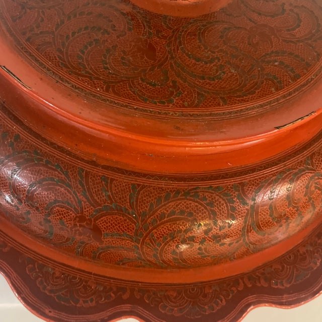 Mid 20th Century Vintage Burmese Lacquer Round Box | Chairish
