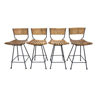 Set of Four Circa 1960’s Arthur Umanoff /Raymor Wrought Iron Tall Bar Stools For Sale