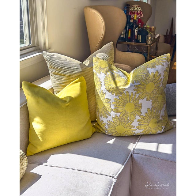Textile Outdoors and Indoors Contemporary Lemon Yellow Square Pillows by Arlene Angard, Set of 2 For Sale - Image 7 of 8