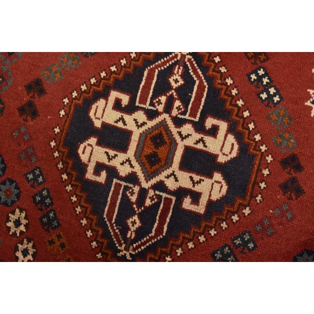 Shiraz Rug 3’9” X 5’3” Red Wool Vintage Tribal Hand-Knotted Oriental Carpet For Sale - Image 4 of 12