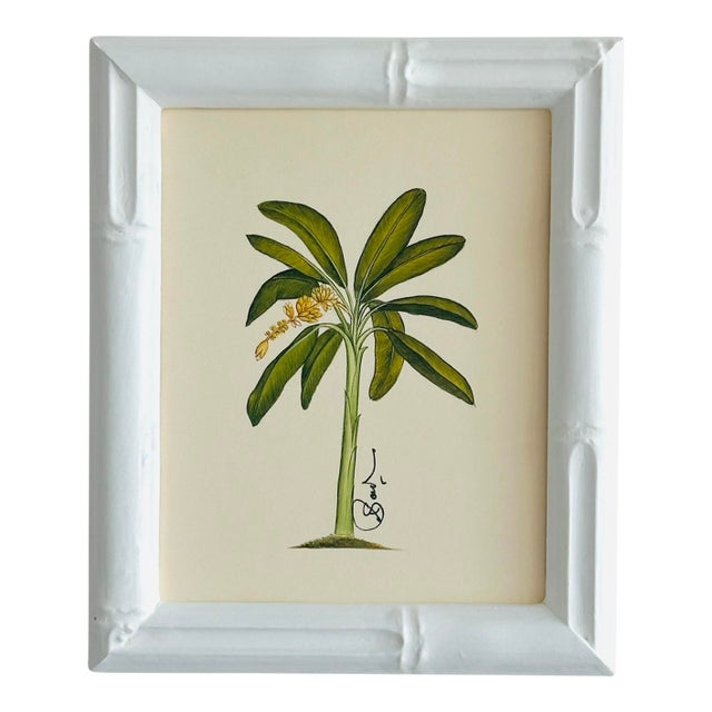 Original Hand Painted Banana Palm Tree in a Hand-Painted Frame For Sale