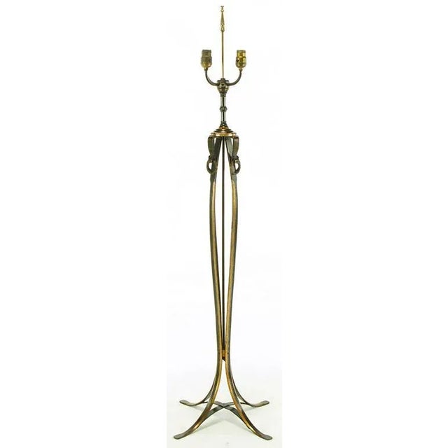 1930s Floor Lamp of Copper Over Bronze Straps With Drop-Rings For Sale - Image 4 of 10