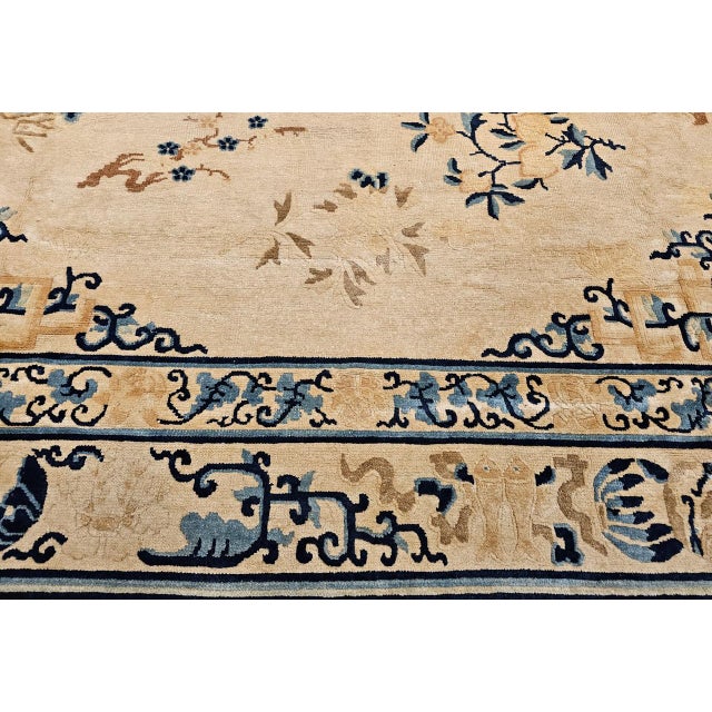 Antique Chinese Peking Oversize Rug, Wool on Cotton, All-Over Floral Design, Ivory & Blue, 12' X 18' For Sale - Image 18 of 18