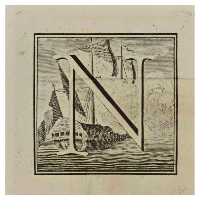 Luigi Vanvitelli, Letter of the Alphabet N, Etching, 18th Century For Sale