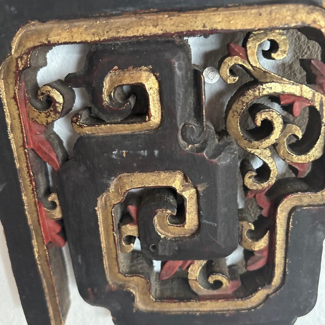 Boho Chic Asian Antique Carved Wood Fragment For Sale - Image 3 of 11