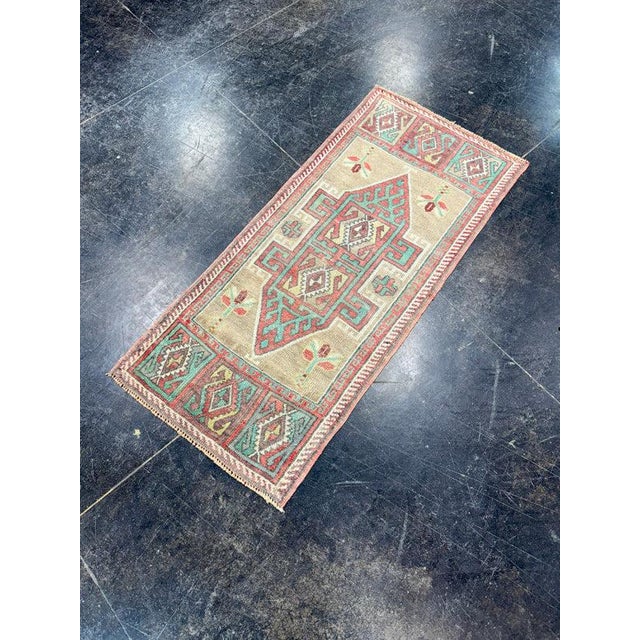 Textile Turkish Mini Rug Oriental Hand Knotted Vintage Rug 1'7" x 3'7" #17889 For Sale - Image 7 of 8