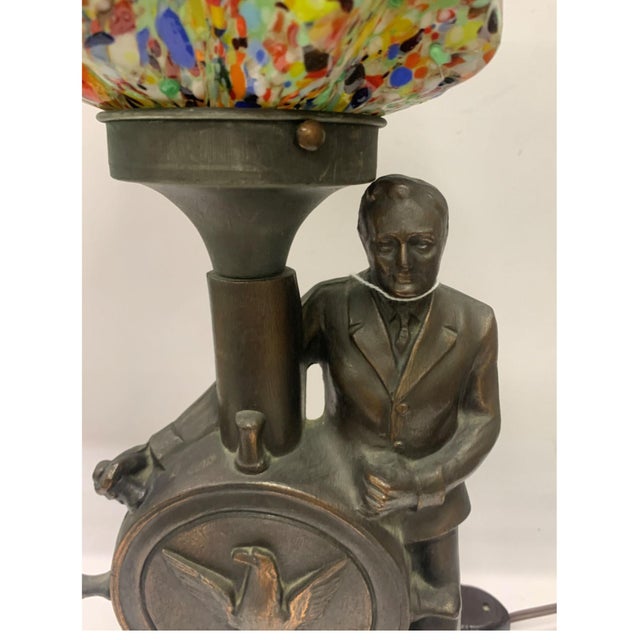 Vintage Navy Figural Nautical Table Lamp With Multi Color Arts and Crafts Glass Shade For Sale In Los Angeles - Image 6 of 6