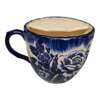 Blue Floral Pattern Vintage Mustache Shaving Mug For Sale