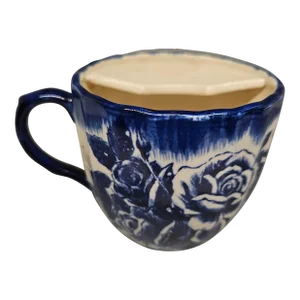 Blue Floral Pattern Vintage Mustache Shaving Mug