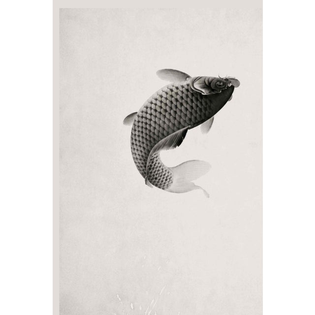 A beautiful example of early 20th-century Japanese woodblock art, this vintage art print reproduction features Three Carps...