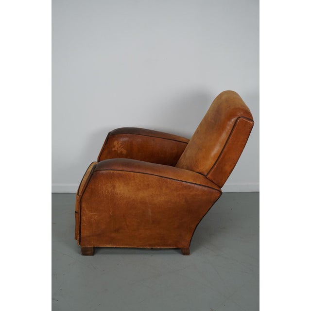 Vintage French Cognac-Colored Leather Club Chair, 1950s For Sale - Image 17 of 18