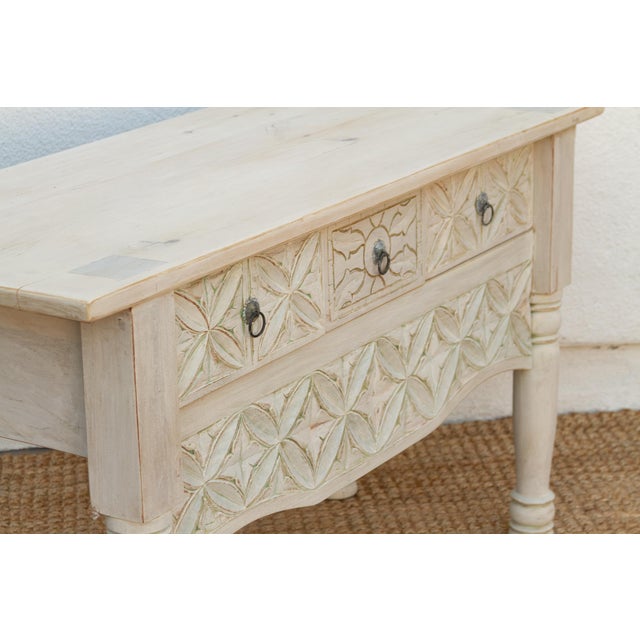 Reclaimed Wood Whitewash Carved Nahuala Console For Sale - Image 11 of 14