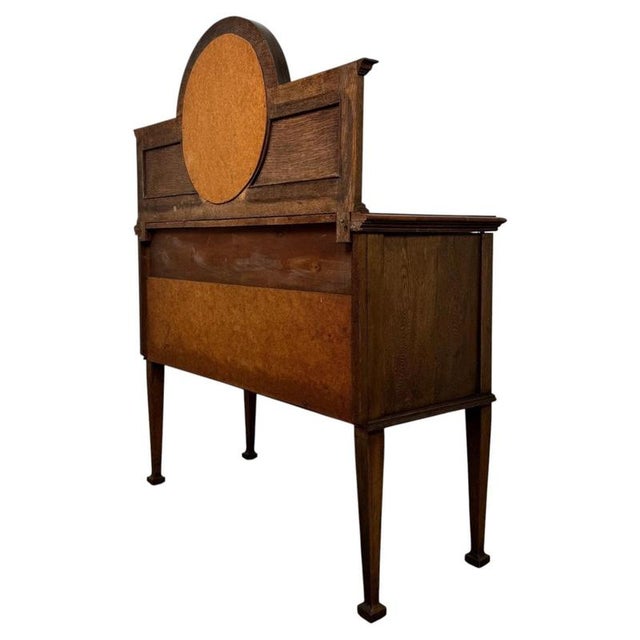 Brown Antique Early 20th Century English Edwardian Oak Sideboard with Convex Mirror For Sale - Image 8 of 14