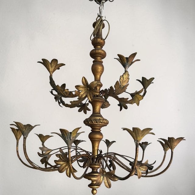 Antique Italian Chandelier in Gold Paint, 1800s For Sale - Image 5 of 5