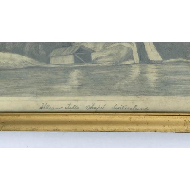 Charcoal 1856 Pencil Drawing of a Switzerland Chapel For Sale - Image 8 of 9
