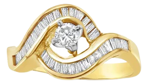 Round Diamond Center with Baguette Accented Engagement Ring, Size 7.5