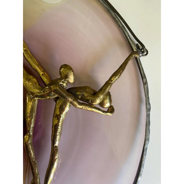 Contemporary Vintage Art Glass and Brass Wall Hanging Sculpture, Artist Signed and Dated 1982 For Sale - Image 3 of 8