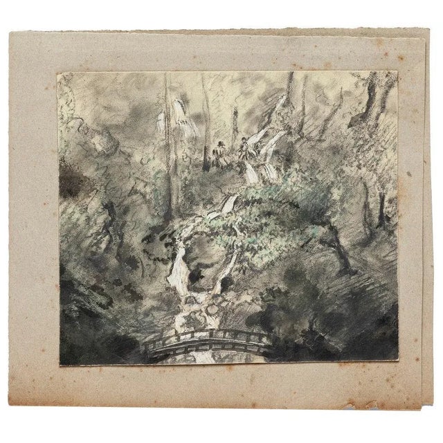 The Pond is an original modern artwork realized in the early 20th Century. Original drawing realized wth black pencil,...