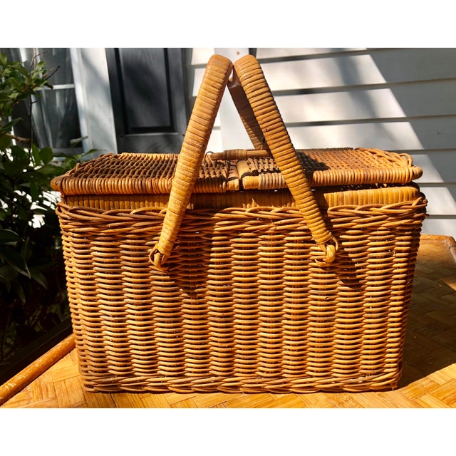 Mid 20th Century Vintage Natural Wicker Rattan Picnic Basket Chairish