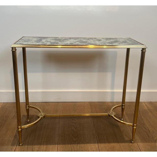 Metal 1940s Pair of brass side tables with oxidized mirror tops by Maison Baguès For Sale - Image 7 of 12