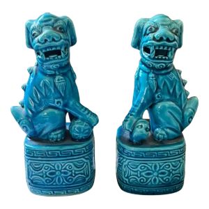Pair of 19th Century Medium Size Blue Foo Dogs