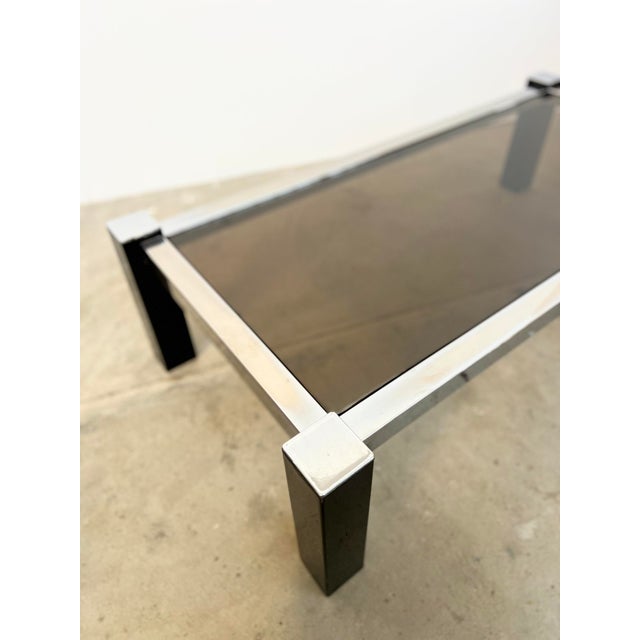 Black Coffee Table in Black Metal and Chrome with Smoked Glass, 1970s For Sale - Image 8 of 12