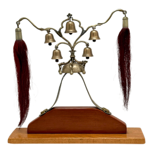 Large Elaborate Antique American Victorian Snow Sleigh Harness Bells on Wood Display Stand - Late 19th Century