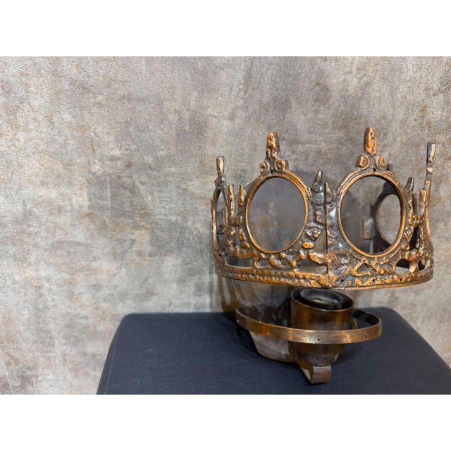 1970s Gothic Revival Crown Metal Wall Sconce For Sale - Image 11 of 11