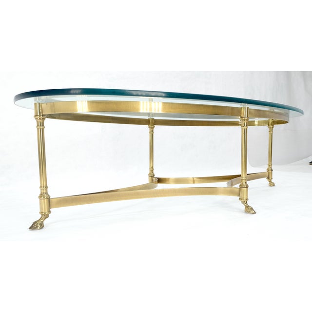 Oval 3/4" Glass top Brass Hoof Feet Coffee Center Table MINT For Sale - Image 6 of 18