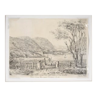 "West Point From the East Bank of the Hudson" Antique Drawing by Edward Watkinson Wells For Sale