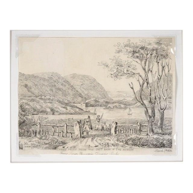 "West Point From the East Bank of the Hudson" Antique Drawing by Edward Watkinson Wells For Sale
